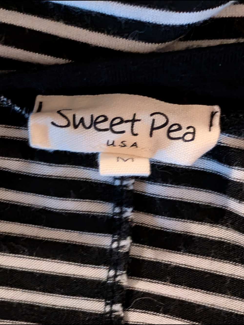 Sweet Pea USA Maternity Dress Med Striped Black Sleeve Ruched Knit Pregnancy - Picture 3 of 5
